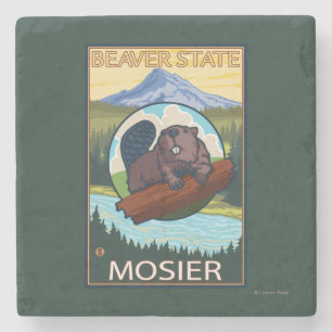 Dessous-de-verre En Pierre Castor et capot de Mt. - Mosier, Orégon