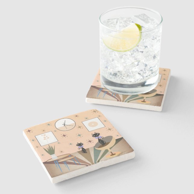 Dessous-de-verre En Pierre Cat du milieu du siècle moderne (Côté)