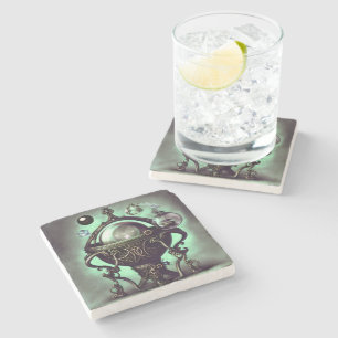 Dessous-de-verre En Pierre Cauldron orné avec boule de cristal vert et orbes