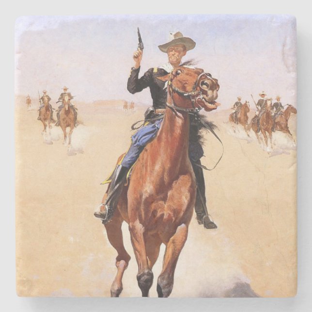 Dessous-de-verre En Pierre Cavalier des Plaines (Cavalier de cheval Cowboy) (Devant)