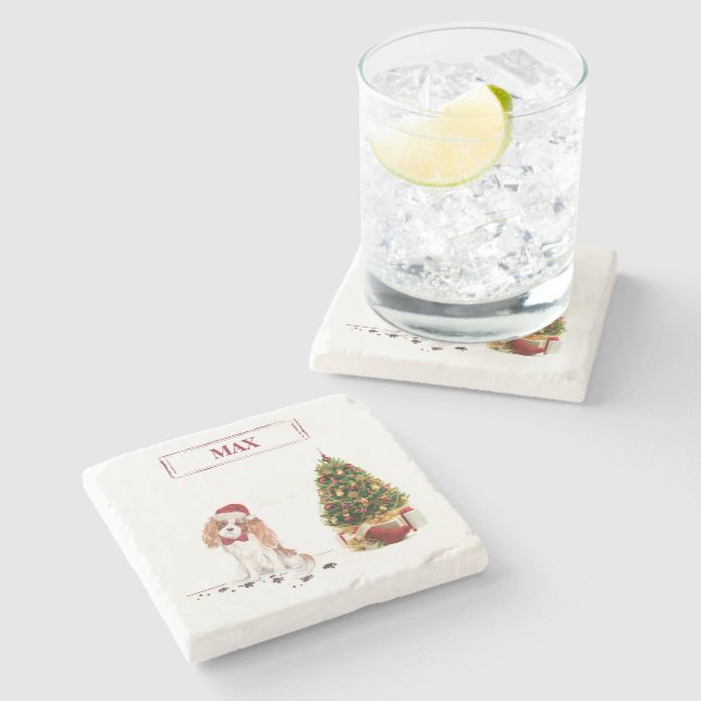 Dessous-de-verre En Pierre Cavalier King Charles Spaniel Funny Christmas Chie (Côté)