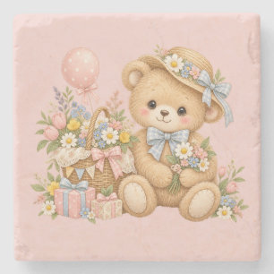 Dessous-de-verre En Pierre Célébration de nounours vintage avec des fleurs sa