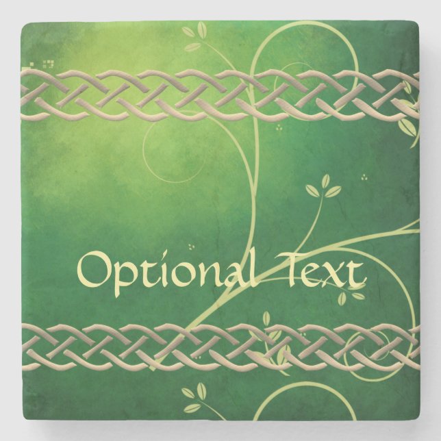 Dessous-de-verre En Pierre Céltic Green Knots & Feuilles (Devant)