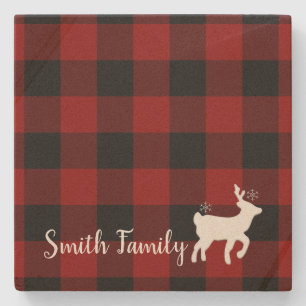 Dessous-de-verre En Pierre Cerf de Noël sur Buffalo Plaid Custom