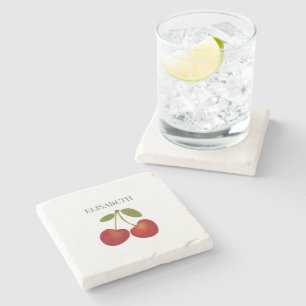 Dessous-de-verre En Pierre Cerises Rouges Fruit Nom Personnalisé
