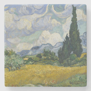Dessous-de-verre En Pierre Champ de blé avec cyprès, peinture à l'huile, Van