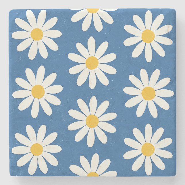 Dessous-de-verre En Pierre Champ de marguerites en bleu (Devant)