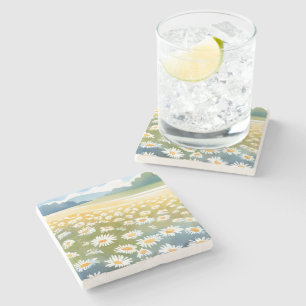 Dessous-de-verre En Pierre Champ de pâquerettes Peinture florale de prairie