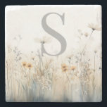 Dessous-de-verre En Pierre Champ rustique de Monogramme Fleur sauvage<br><div class="desc">Ce magnifique dessous de verre en pierre dispose d'un champ rustique de fleurs sauvages d'aquarelle douce. Ajoutez une initiale pour la personnaliser ou n'en ajoutez pas si vous voulez le graphique uniquement. Fait un grand cadeau pour la mariée d'être, demoiselle d'honneur, maman, meilleur ami, ou fille! Créé par Simply Farmhouse...</div>