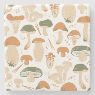 Dessous-de-verre En Pierre Champignons comestibles Linocut Motif Vintage