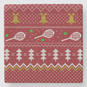 Dessous-de-verre En Pierre Chandail de Noël de Tennis Motif tricoté Rouge Noë