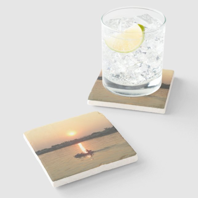 Dessous-de-verre En Pierre Chao Phraya River Sunset ... Ayutthaya, Thaïlande (Côté)