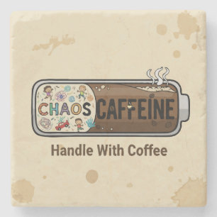 Dessous-de-verre En Pierre Chaos & Caféine Vie de Maman Parenting Drôle Café