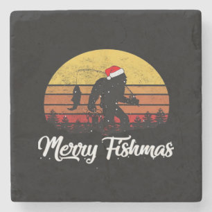 Dessous-de-verre En Pierre Chapeau de Noël de Santa Bigfoot Joyeux Fishmas Vi