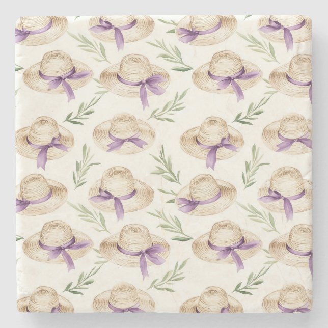 Dessous-de-verre En Pierre Chapeaux Crème Rubans Violets   (Devant)
