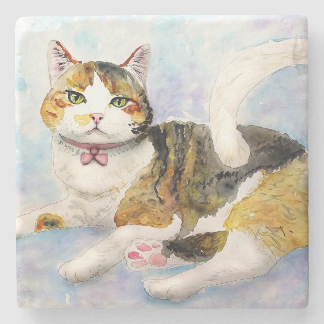 Dessous-de-verre En Pierre Chat aquarelle (Devant)