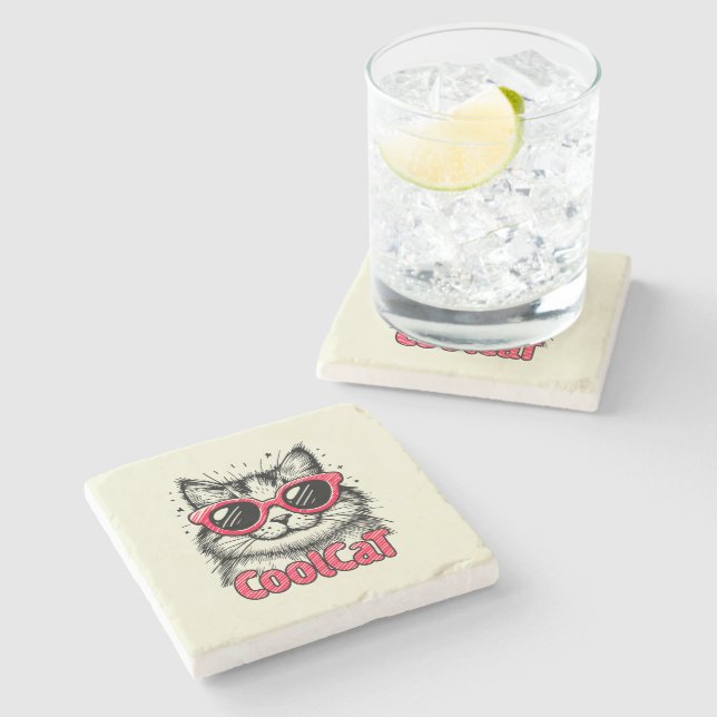 Dessous-de-verre En Pierre Chat Cool 1 (Côté)
