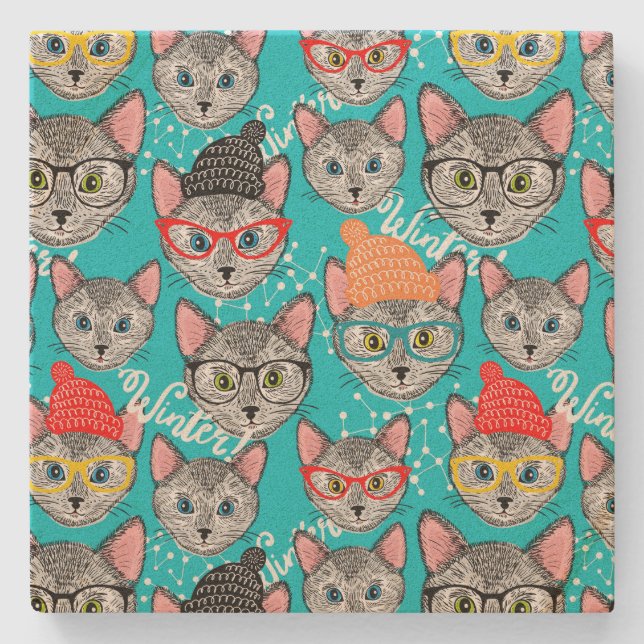 Dessous-de-verre En Pierre Chat dans le casquette (Devant)