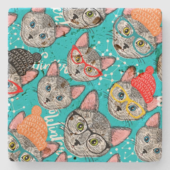 Dessous-de-verre En Pierre Chat dans le casquette (Devant)