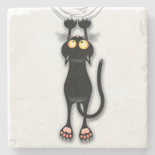 Dessous-de-verre En Pierre Chat drôle Personnage Grattant Tissu