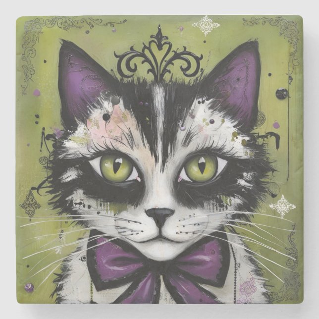 Dessous-de-verre En Pierre Chat gothique (Devant)
