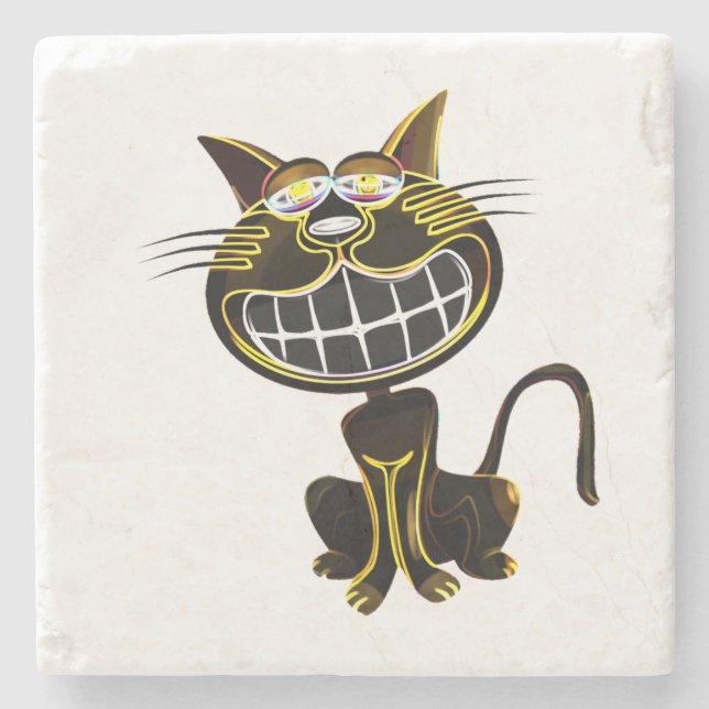 DESSOUS-DE-VERRE EN PIERRE CHAT JAUNE ET NOIR CLAIR (Devant)