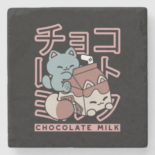 Dessous-de-verre En Pierre Chat Kawaii avec du Lait au Chocolat – Pop Art Jap