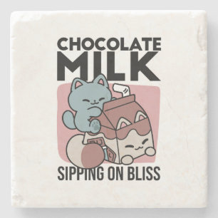 Dessous-de-verre En Pierre Chat Mignon Lait Chocolat – Boisson Confortable et