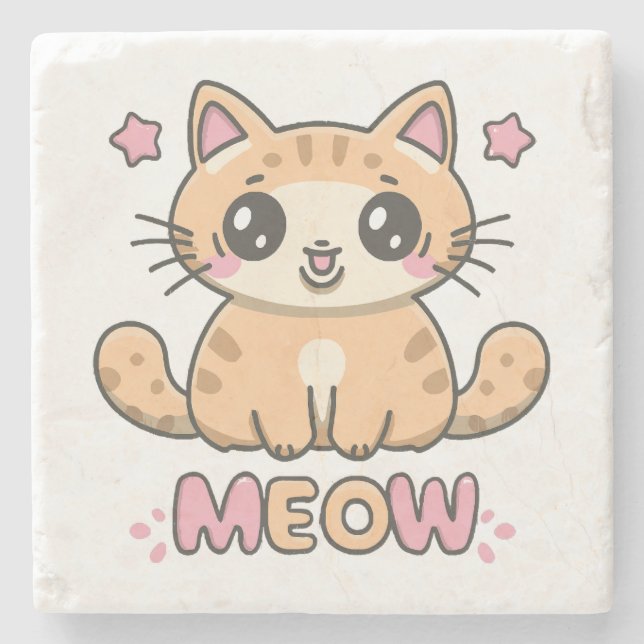 Dessous-de-verre En Pierre chat mignon miaou (Devant)
