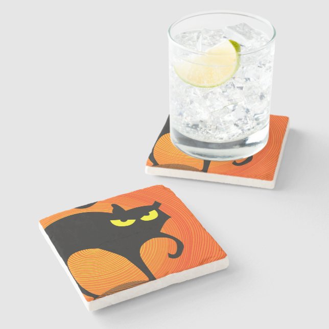 Dessous-de-verre En Pierre Chat noir (Côté)