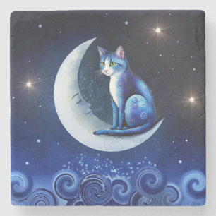 Dessous-de-verre En Pierre Chat sur Crescent Moon bleu Chat 773