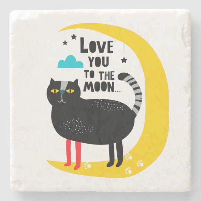 Dessous-de-verre En Pierre Chat sur la lune (Devant)