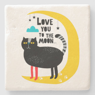 Dessous-de-verre En Pierre Chat sur la lune