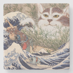 Dessous-de-verre En Pierre Chat surnaturel à la grande vague