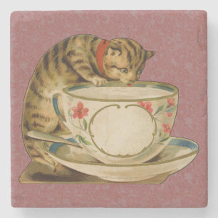 Dessous-de-verre En Pierre Chat Tasse à Thé Mignon Vintage Victorien