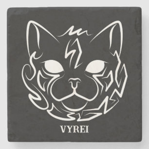 Dessous-de-verre En Pierre Chat tribal noir et blanc