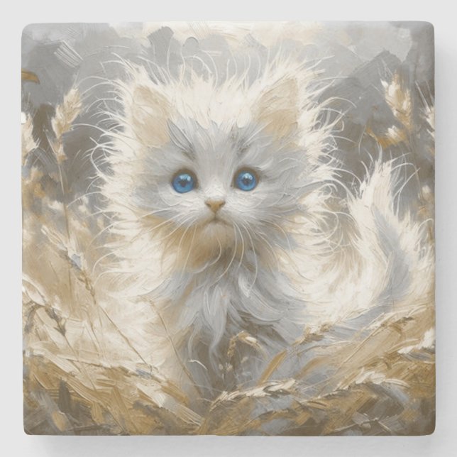 Dessous-de-verre En Pierre Chaton blanc précieux (Devant)
