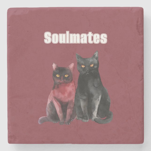 Dessous-de-verre En Pierre Chats âmes sœurs rouge noir (Devant)