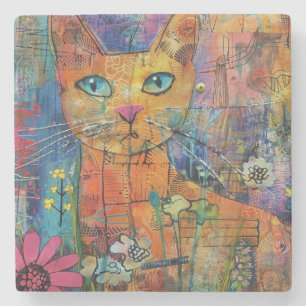 Dessous-de-verre En Pierre Chats d'aquarelle Boho - Art de la féline terrestr