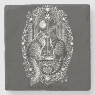 Dessous-de-verre En Pierre Chats de romance de minuit Art gothique de fenêtre