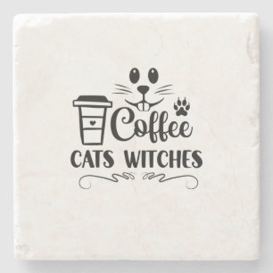Dessous-de-verre En Pierre Chats Halloween sorcières de café Anniversaire
