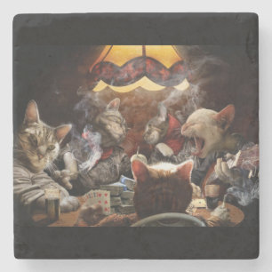 Dessous-de-verre En Pierre Chats jouant au poker