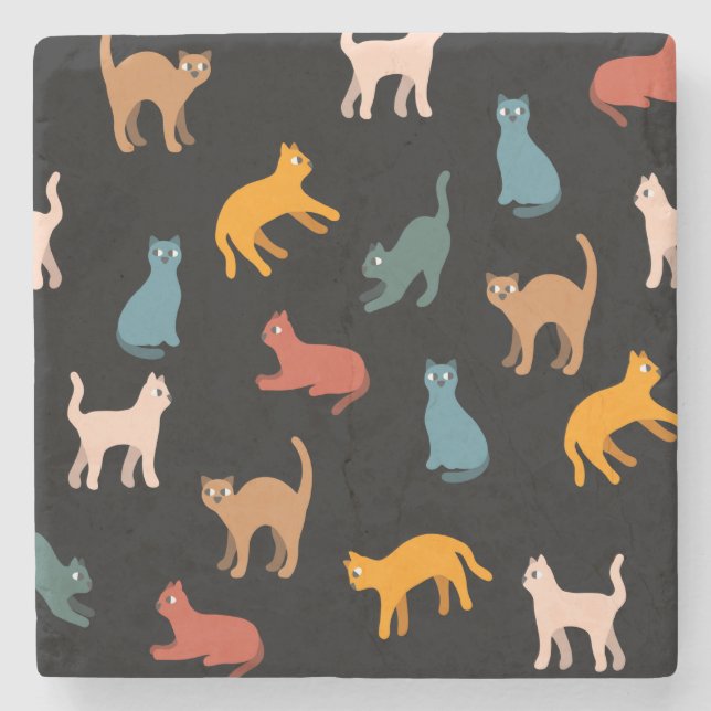 Dessous-de-verre En Pierre Chats sur le noir (Devant)