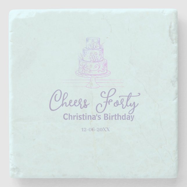 Dessous-de-verre En Pierre Cheers forty happy birthday cake blue purple name  (Devant)