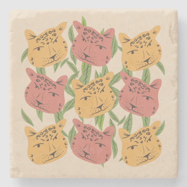 Dessous-de-verre En Pierre Cheetah Jungle Plante verdure Coral vert (Devant)