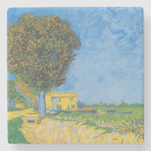 Dessous-de-verre En Pierre Chemin ensoleillé vibrant & Maison jaune de Van Go