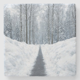 Dessous-de-verre En Pierre Chemin forestier hivernal brumeux Paysage d'hiver