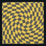 Dessous-de-verre En Pierre Chèques Jaunes Noirs Déformés À damiers<br><div class="desc">Retro dépoli vérifie la conception du damier,  dans une combinaison de couleur noire et jaune rétro. Retro checkerboard twirled seventies style psychédélique design moderne décoration maison,  produits de bureau et d'école et rétro déformé cadeaux à damiers.</div>