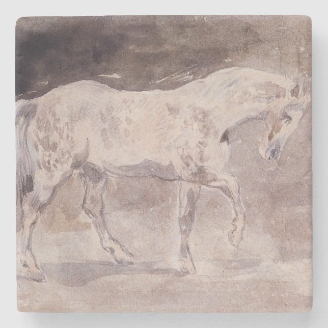 Dessous-de-verre En Pierre Cheval blanc (par Eugene Delacroix) (Devant)