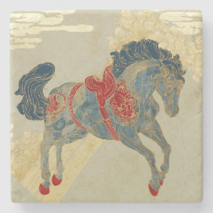 Dessous-de-verre En Pierre Cheval bleu royal orné